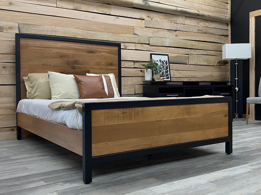 Lit queen en acier et bois massif (en stock)